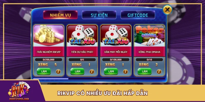 RIKVIP có nhiều ưu đãi hấp dẫn